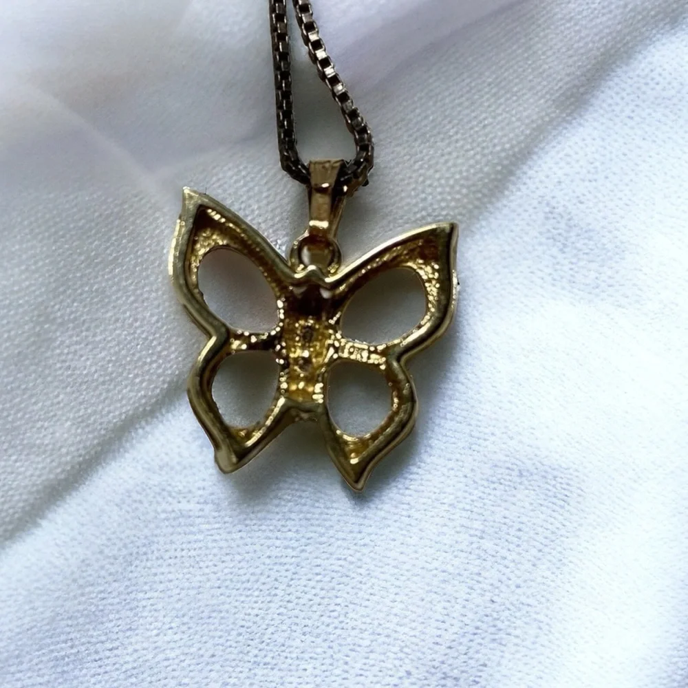 10K Gold and Diamond Butterfly charm necklace pendant Petite girls or ladies